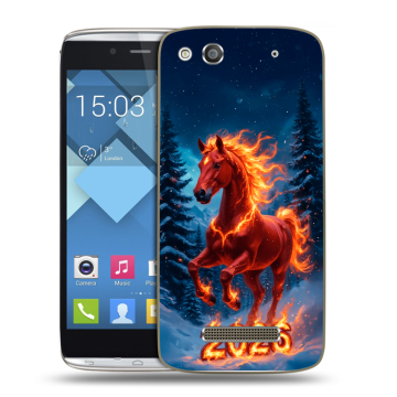 Пластиковый чехол на Alcatel One Touch Idol Alpha с принтом Новый год коня