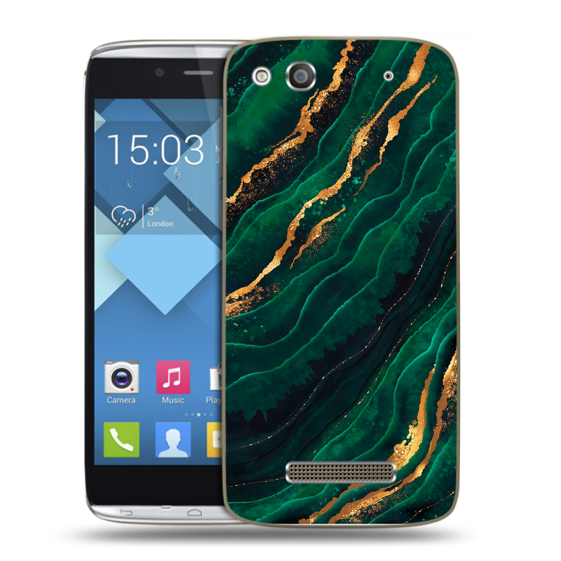 Пластиковый чехол на Alcatel One Touch Idol Alpha с принтом Мрамор зеленое золото Пластиковый чехол на Alcatel One Touch Idol Alpha с принтом Мрамор зеленое золото