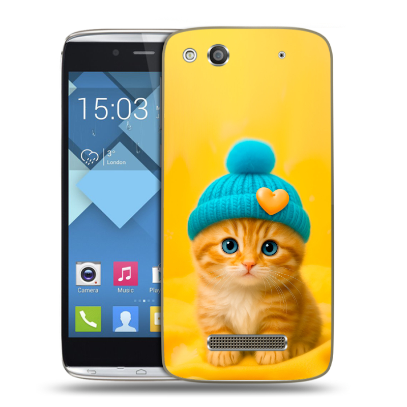 Пластиковый чехол на Alcatel One Touch Idol Alpha с принтом Котенок в шапке Пластиковый чехол на Alcatel One Touch Idol Alpha с принтом Котенок в шапке