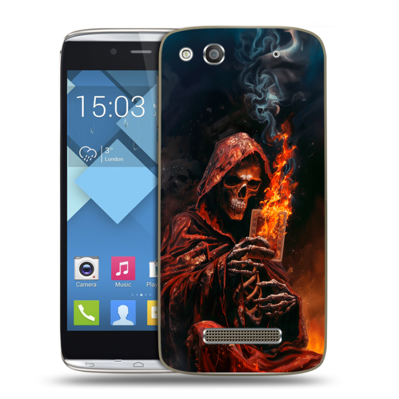 Пластиковый чехол на Alcatel One Touch Idol Alpha с принтом Скелет и карты Пластиковый чехол на Alcatel One Touch Idol Alpha с принтом Скелет и карты