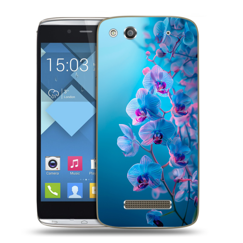 Пластиковый чехол на Alcatel One Touch Idol Alpha с принтом голубые орхидеи Пластиковый чехол на Alcatel One Touch Idol Alpha с принтом голубые орхидеи