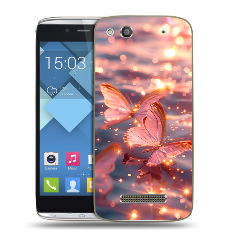 Пластиковый чехол на Alcatel One Touch Idol Alpha с принтом бабочки розовые Пластиковый чехол на Alcatel One Touch Idol Alpha с принтом бабочки розовые
