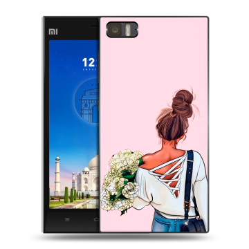 Пластиковый чехол на Xiaomi MI3 с принтом Девушка и букет Пластиковый чехол на Xiaomi MI3 с принтом Девушка и букет