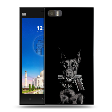 Пластиковый чехол на Xiaomi MI3 с принтом Доберман и пистолет Пластиковый чехол на Xiaomi MI3 с принтом Доберман и пистолет