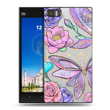 Пластиковый чехол на Xiaomi MI3 с принтом Бабочки и цветы Пластиковый чехол на Xiaomi MI3 с принтом Бабочки и цветы