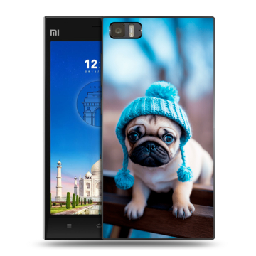 Пластиковый чехол на Xiaomi MI3 с принтом Мопс в шапке Пластиковый чехол на Xiaomi MI3 с принтом Мопс в шапке