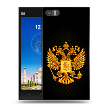Пластиковый чехол на Xiaomi MI3 с принтом Герб России желтый Пластиковый чехол на Xiaomi MI3 с принтом Герб России желтый
