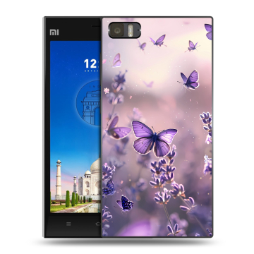 Пластиковый чехол на Xiaomi MI3 с принтом бабочки и лаванда Пластиковый чехол на Xiaomi MI3 с принтом бабочки и лаванда