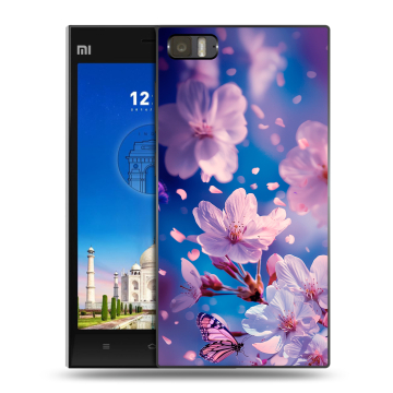 Пластиковый чехол на Xiaomi MI3 с принтом цветы бабочки Пластиковый чехол на Xiaomi MI3 с принтом цветы бабочки