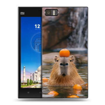Пластиковый чехол на Xiaomi MI3 с принтом Капибара с апельсином Пластиковый чехол на Xiaomi MI3 с принтом Капибара с апельсином