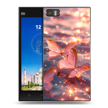 Пластиковый чехол на Xiaomi MI3 с принтом бабочки розовые Пластиковый чехол на Xiaomi MI3 с принтом бабочки розовые