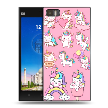 Пластиковый чехол на Xiaomi MI3 с принтом Единороги и радуга Пластиковый чехол на Xiaomi MI3 с принтом Единороги и радуга