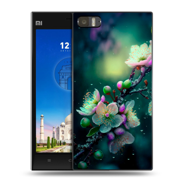 Пластиковый чехол на Xiaomi MI3 с принтом Цветы и мрамор Пластиковый чехол на Xiaomi MI3 с принтом Цветы и мрамор
