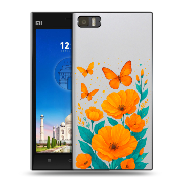 Пластиковый чехол на Xiaomi MI3 с принтом цветы бабочки Пластиковый чехол на Xiaomi MI3 с принтом цветы бабочки