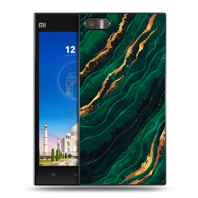 Пластиковый чехол на Xiaomi MI3 с принтом Мрамор зеленое золото Пластиковый чехол на Xiaomi MI3 с принтом Мрамор зеленое золото
