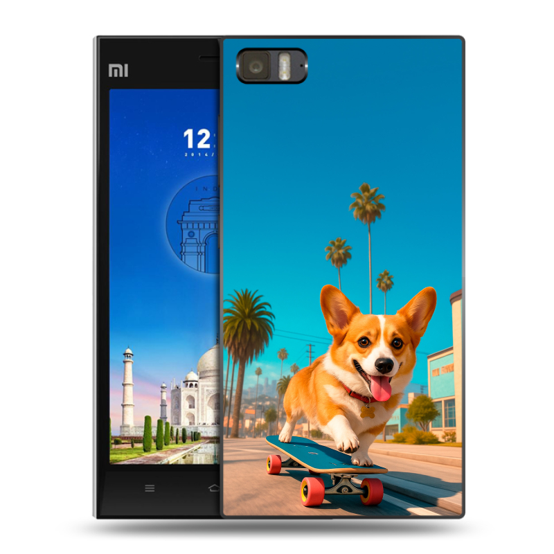 Пластиковый чехол на Xiaomi MI3 с принтом Корги на скейте Пластиковый чехол на Xiaomi MI3 с принтом Корги на скейте