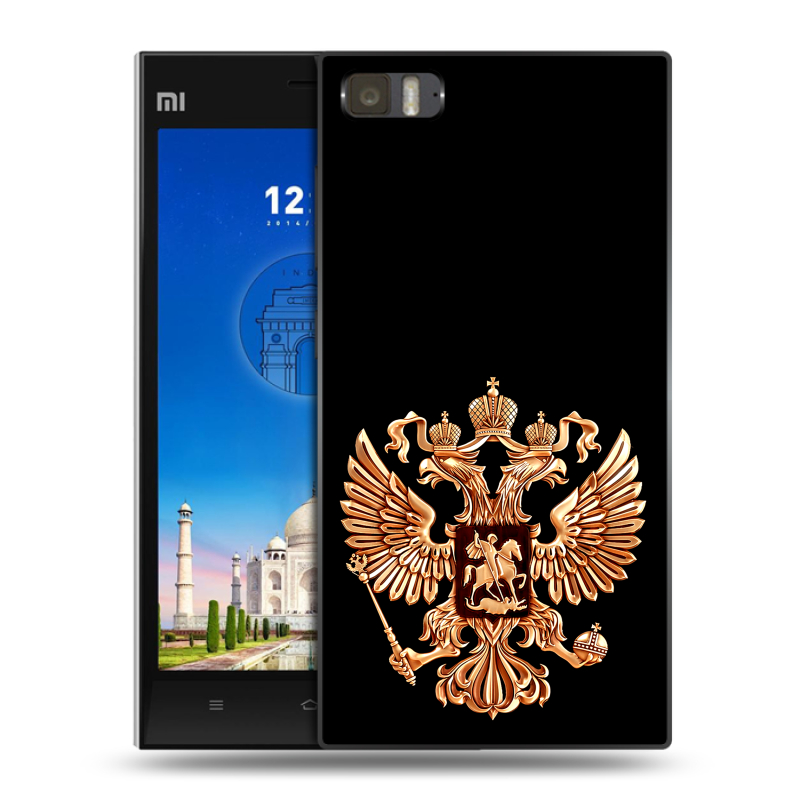 Пластиковый чехол на Xiaomi MI3 с принтом Герб России золотой Пластиковый чехол на Xiaomi MI3 с принтом Герб России золотой