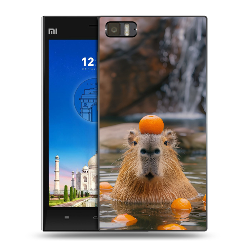 Пластиковый чехол на Xiaomi MI3 с принтом Капибара с апельсином Пластиковый чехол на Xiaomi MI3 с принтом Капибара с апельсином
