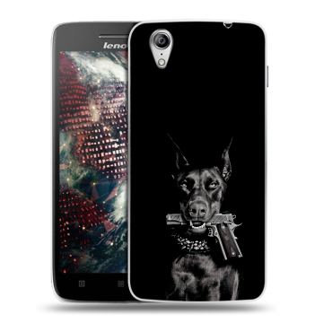 Пластиковый чехол на Lenovo Vibe X с принтом Доберман и пистолет Пластиковый чехол на Lenovo Vibe X с принтом Доберман и пистолет