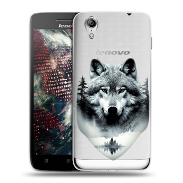 Пластиковый чехол на Lenovo Vibe X с принтом Волк в лесу Пластиковый чехол на Lenovo Vibe X с принтом Волк в лесу