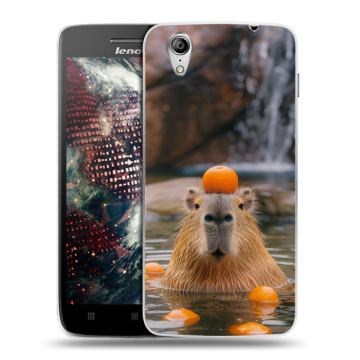Пластиковый чехол на Lenovo Vibe X с принтом Капибара с апельсином Пластиковый чехол на Lenovo Vibe X с принтом Капибара с апельсином