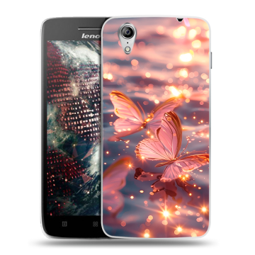 Пластиковый чехол на Lenovo Vibe X с принтом бабочки розовые Пластиковый чехол на Lenovo Vibe X с принтом бабочки розовые