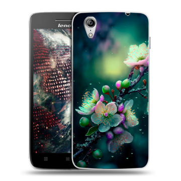 Пластиковый чехол на Lenovo Vibe X с принтом Цветы и мрамор