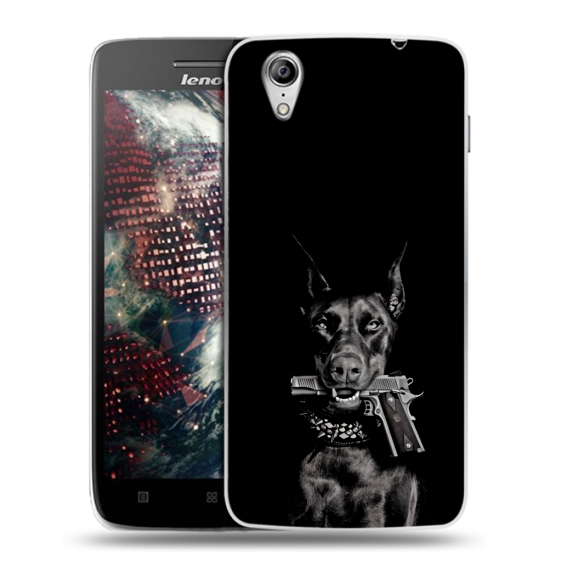 Пластиковый чехол на Lenovo Vibe X с принтом Доберман и пистолет Пластиковый чехол на Lenovo Vibe X с принтом Доберман и пистолет