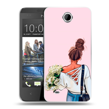 Силиконовый чехол на HTC Desire 300 с принтом Девушка и букет
