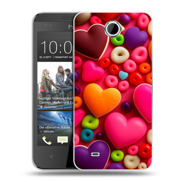 Силиконовый чехол на HTC Desire 300 с принтом Сердечки