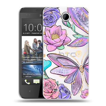 Силиконовый чехол на HTC Desire 300 с принтом Бабочки и цветы Силиконовый чехол на HTC Desire 300 с принтом Бабочки и цветы