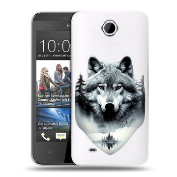 Силиконовый чехол на HTC Desire 300 с принтом Волк в лесу Силиконовый чехол на HTC Desire 300 с принтом Волк в лесу