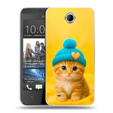Силиконовый чехол на HTC Desire 300 с принтом Котенок в шапке
