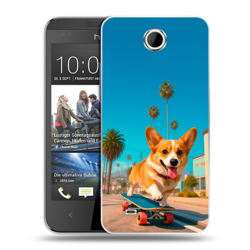 Силиконовый чехол на HTC Desire 300 с принтом Корги на скейте Силиконовый чехол на HTC Desire 300 с принтом Корги на скейте