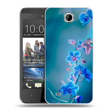 Силиконовый чехол на HTC Desire 300 с принтом Голубые цветы Силиконовый чехол на HTC Desire 300 с принтом Голубые цветы