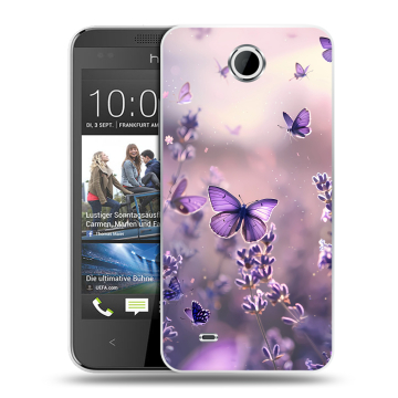 Силиконовый чехол на HTC Desire 300 с принтом бабочки и лаванда Силиконовый чехол на HTC Desire 300 с принтом бабочки и лаванда
