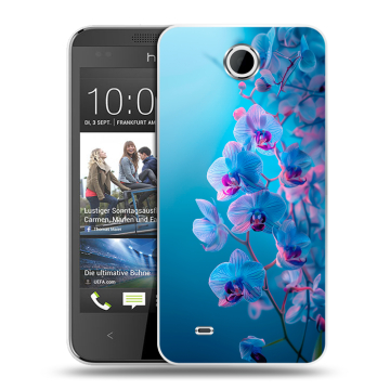 Силиконовый чехол на HTC Desire 300 с принтом голубые орхидеи Силиконовый чехол на HTC Desire 300 с принтом голубые орхидеи