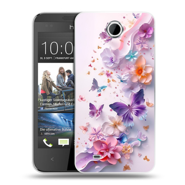 Силиконовый чехол на HTC Desire 300 с принтом цветы бабочки