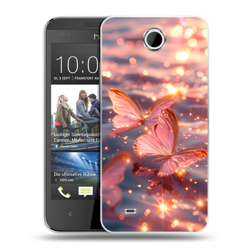 Силиконовый чехол на HTC Desire 300 с принтом бабочки розовые Силиконовый чехол на HTC Desire 300 с принтом бабочки розовые