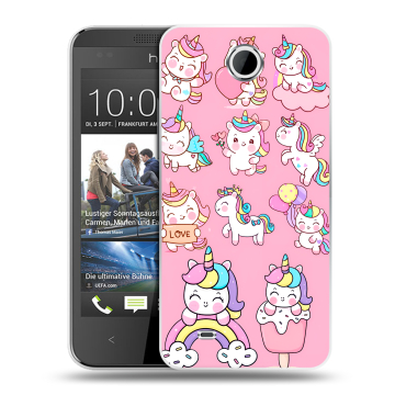 Силиконовый чехол на HTC Desire 300 с принтом Единороги и радуга