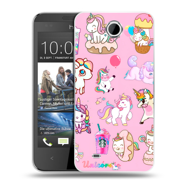 Силиконовый чехол на HTC Desire 300 с принтом розовые единороги Силиконовый чехол на HTC Desire 300 с принтом розовые единороги