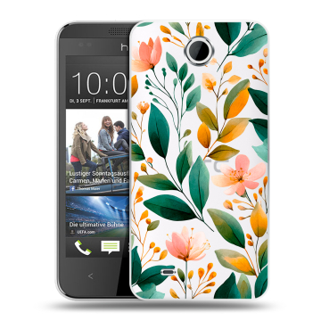 Силиконовый чехол на HTC Desire 300 с принтом Цветы паттерн Силиконовый чехол на HTC Desire 300 с принтом Цветы паттерн