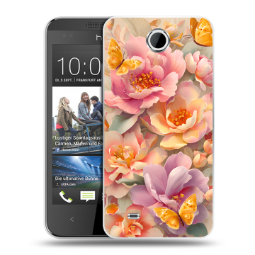 Силиконовый чехол на HTC Desire 300 с принтом Цветы и бабочки Силиконовый чехол на HTC Desire 300 с принтом Цветы и бабочки
