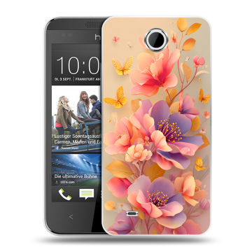 Силиконовый чехол на HTC Desire 300 с принтом Цветы и бабочки Силиконовый чехол на HTC Desire 300 с принтом Цветы и бабочки