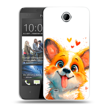 Силиконовый чехол на HTC Desire 300 с принтом корги Силиконовый чехол на HTC Desire 300 с принтом корги