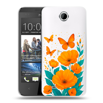 Силиконовый чехол на HTC Desire 300 с принтом цветы бабочки Силиконовый чехол на HTC Desire 300 с принтом цветы бабочки