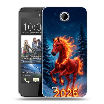 Силиконовый чехол на HTC Desire 300 с принтом Новый год коня Силиконовый чехол на HTC Desire 300 с принтом Новый год коня