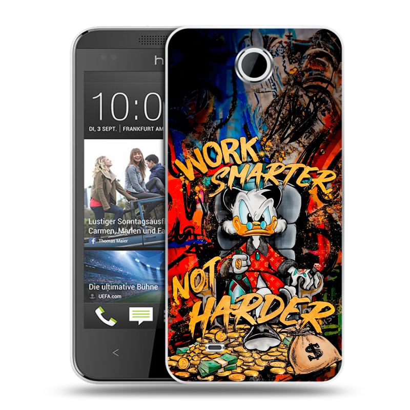 Силиконовый чехол на HTC Desire 300 с принтом Дональд Дак Деньги Силиконовый чехол на HTC Desire 300 с принтом Дональд Дак Деньги