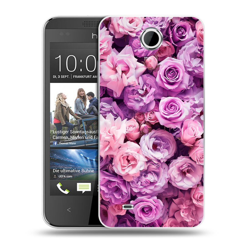 Силиконовый чехол на HTC Desire 300 с принтом лавандовые розы Силиконовый чехол на HTC Desire 300 с принтом лавандовые розы