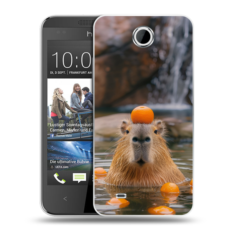 Силиконовый чехол на HTC Desire 300 с принтом Капибара с апельсином Силиконовый чехол на HTC Desire 300 с принтом Капибара с апельсином
